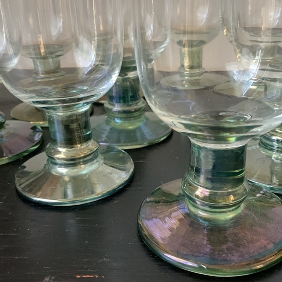 Vintage Dansk Genna Green Water Goblet Set of 9 Stemware Iridescent Green Clear - Picture 10 of 11